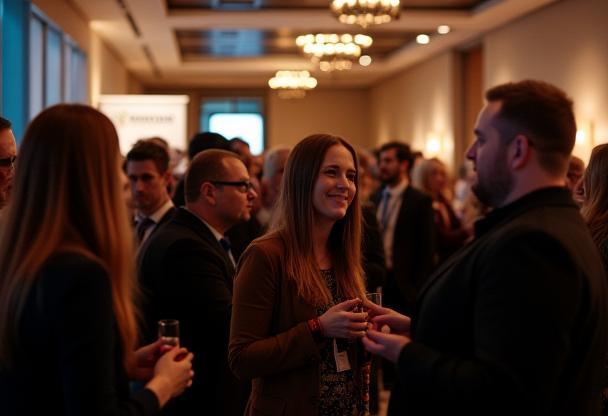 Photograph of a bustling Denver corporate networking event